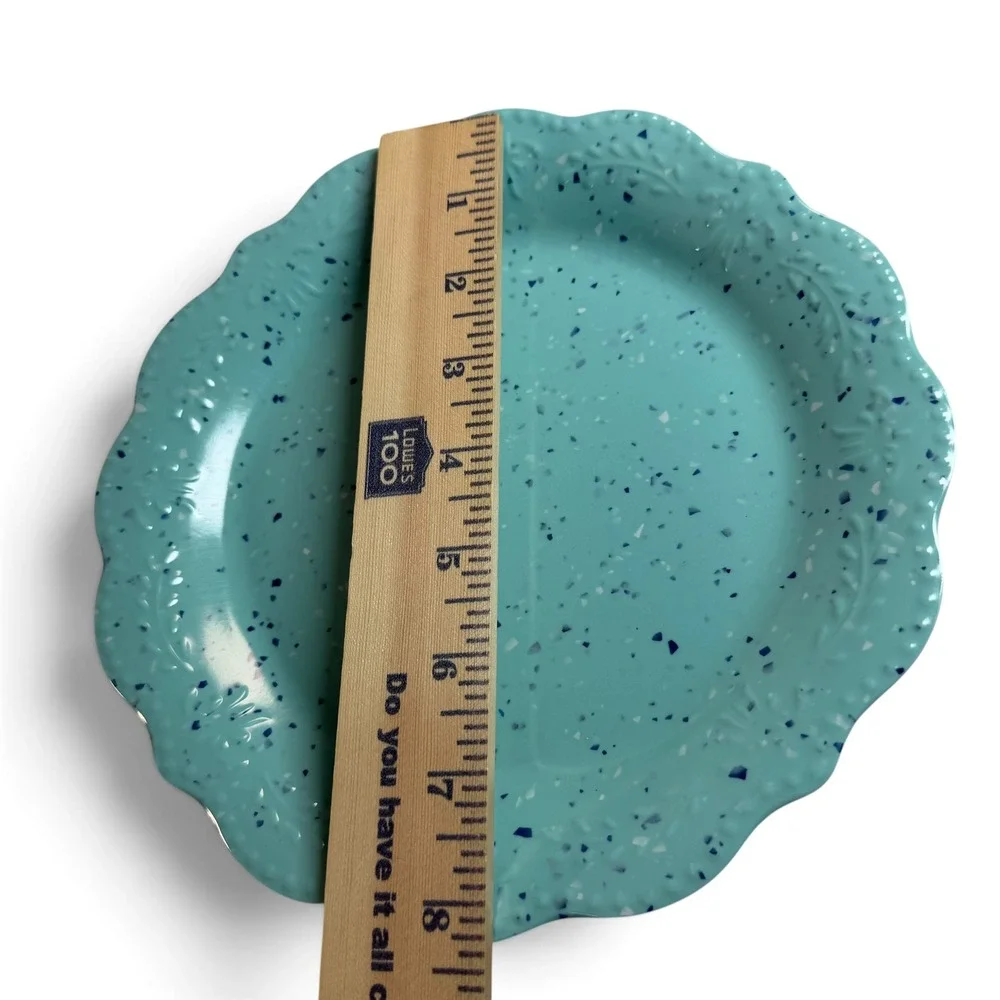 Pioneer Woman Melamine Salad Plates Set of 2 Turquoise Teal Confetti Speckled 9
